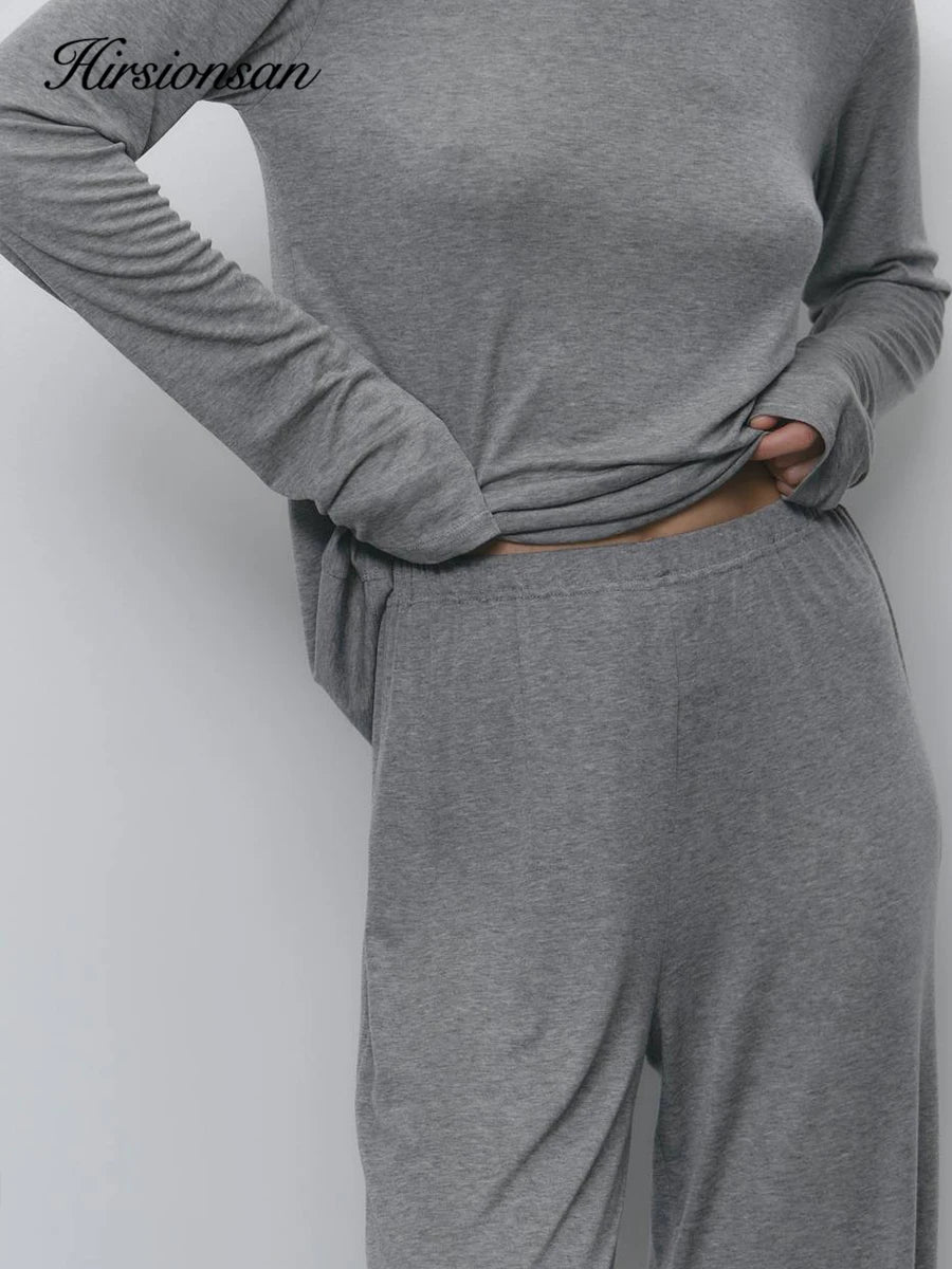 Hirsionsan Modal Soft Loose Sets Women 2026 Casual Two Pieces Long Sleeve T Shirts and High Waist Dresses Outfits Tracksuit - Sun Studio