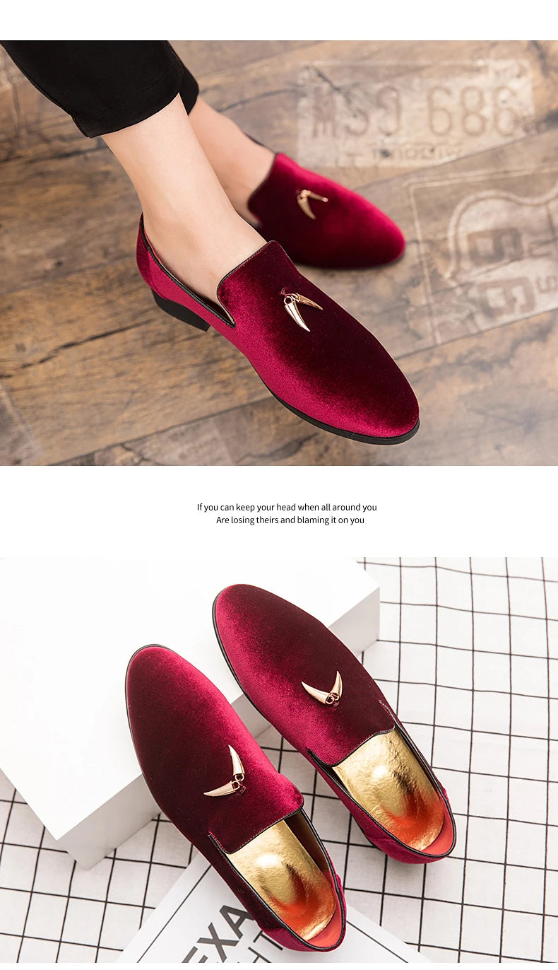 Fashion Party and Wedding Handmade Men Loafers Men Velvet Shoes Leaves and Gold Buckle Men Dress Shoe Men's Flats Zapatos Hombre - Sun Studio