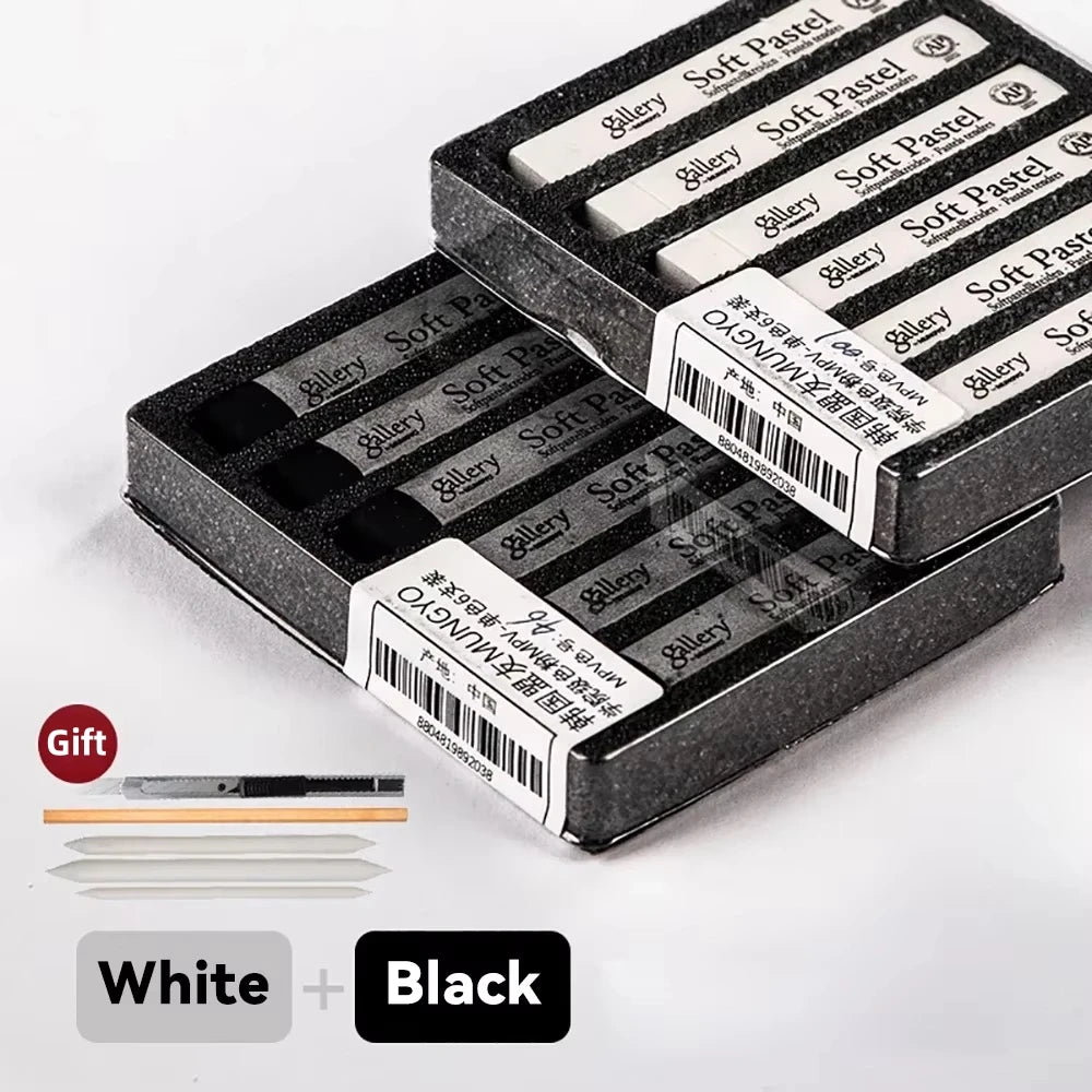 6/12Pcs Sketching Chalk Set Black White Non Toxic for Student Artist Drawing Sketch Graffiti Colorful Sticks Crayons Soft Pastel - Sun Studio
