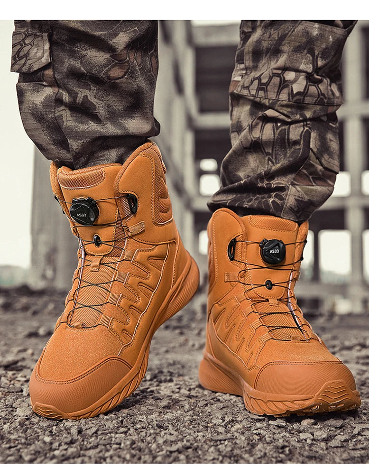 Large Outdoor Training Boots Men's Mountaineering Hiking Boots High Top Rotating Buckle Fashion Camouflage Sports Shoes