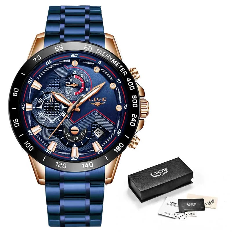 LIGE Business Men Watch Luxury Brand Stainless Steel Wrist Watch Chronograph Army Military Quartz Watches Relogio Masculino+BOX - Sun Studio