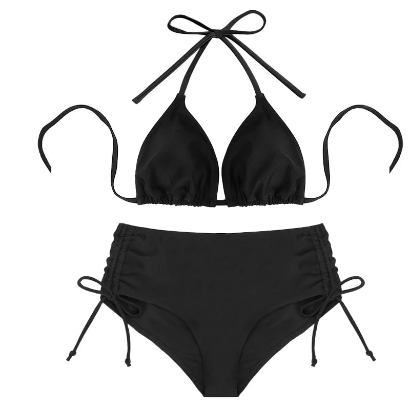 2 Pcs/Set Women's Bikini Split Set Summer Leisure Vacation Style Hanging Neck Bareback Strap Bikini Set Beach Women's Swimsuit - Sun Studio