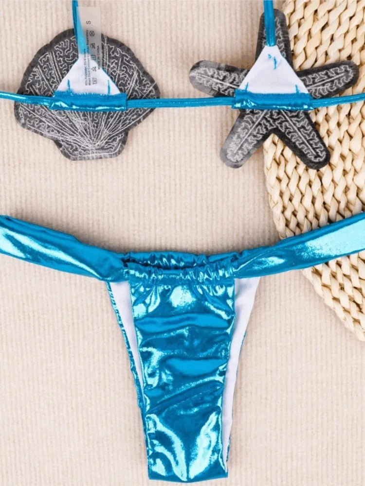 2025 New Sexy Low Waisted Bikini Set Swimsuit Starfish Swimwear Women Solid Strappy Beachwear Bathing Suits Brazilian Biquini - Sun Studio