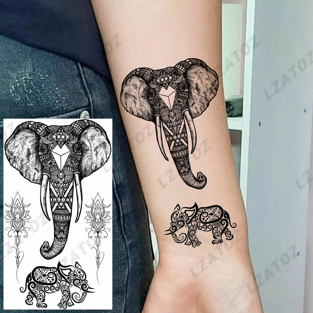 Unique Triangle Ocean Wave Temporary Tattoos For Men Women Realistic Tiger Lion Fake Tattoo Stickers Saying Transfer Art Tatoos