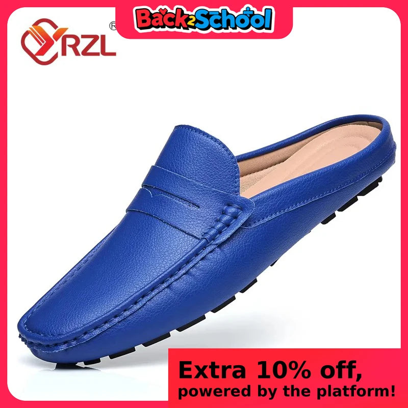 YRZL Loafers Summer Slip on Half Shoes for Men PU Leather Slippers Casual Breathable Comfy Loafers Moccasins Casual Shoes Men - Sun Studio
