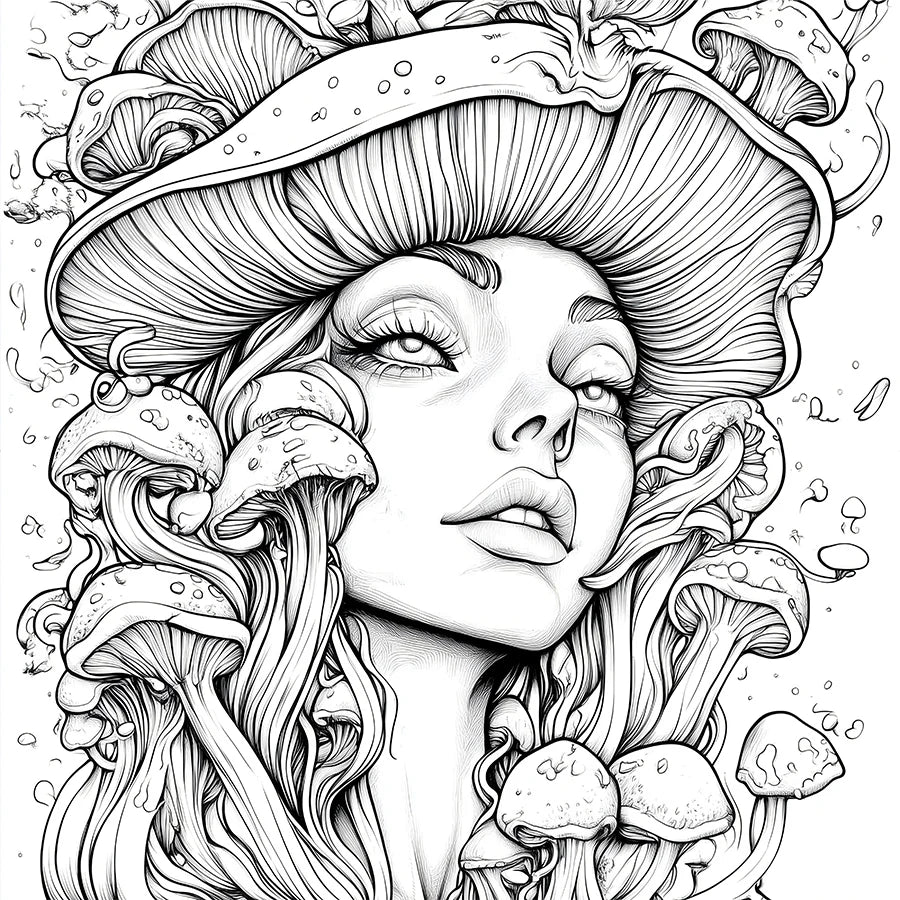 Mushroom World Colouring Book Adult Picture Book Original Design - Sun Studio