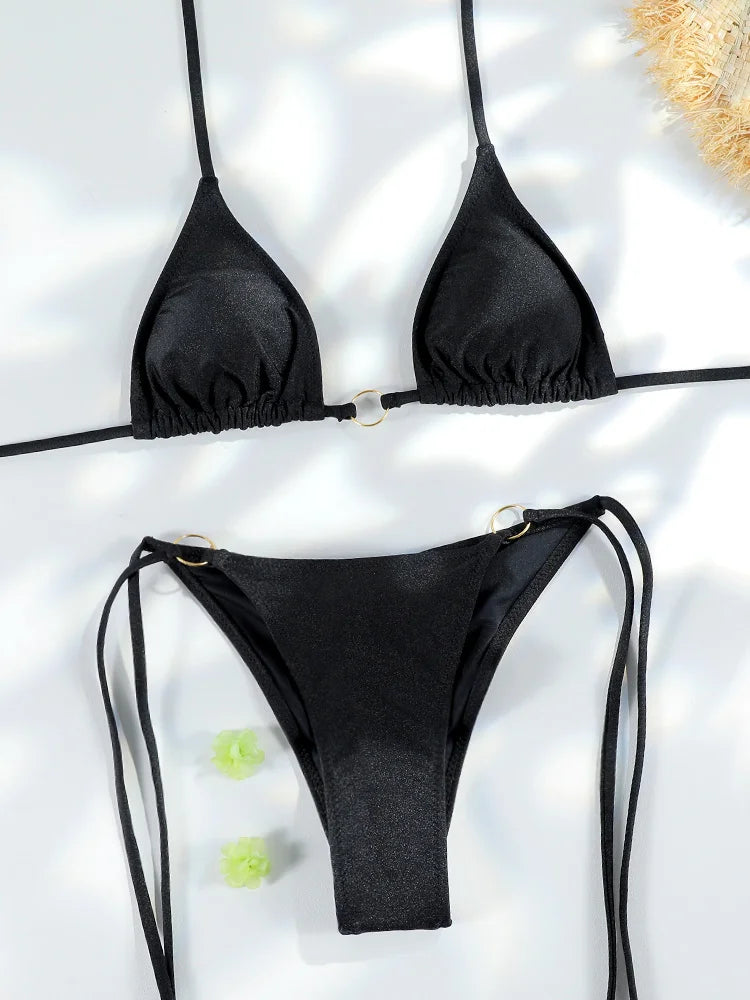 Sexy Triangle Chains Bikini Sets Micro Thongs Swimsuit Women Bathing Suit Biquini Bandage Beachwear Print Swimwear Thong Bikini - Sun Studio