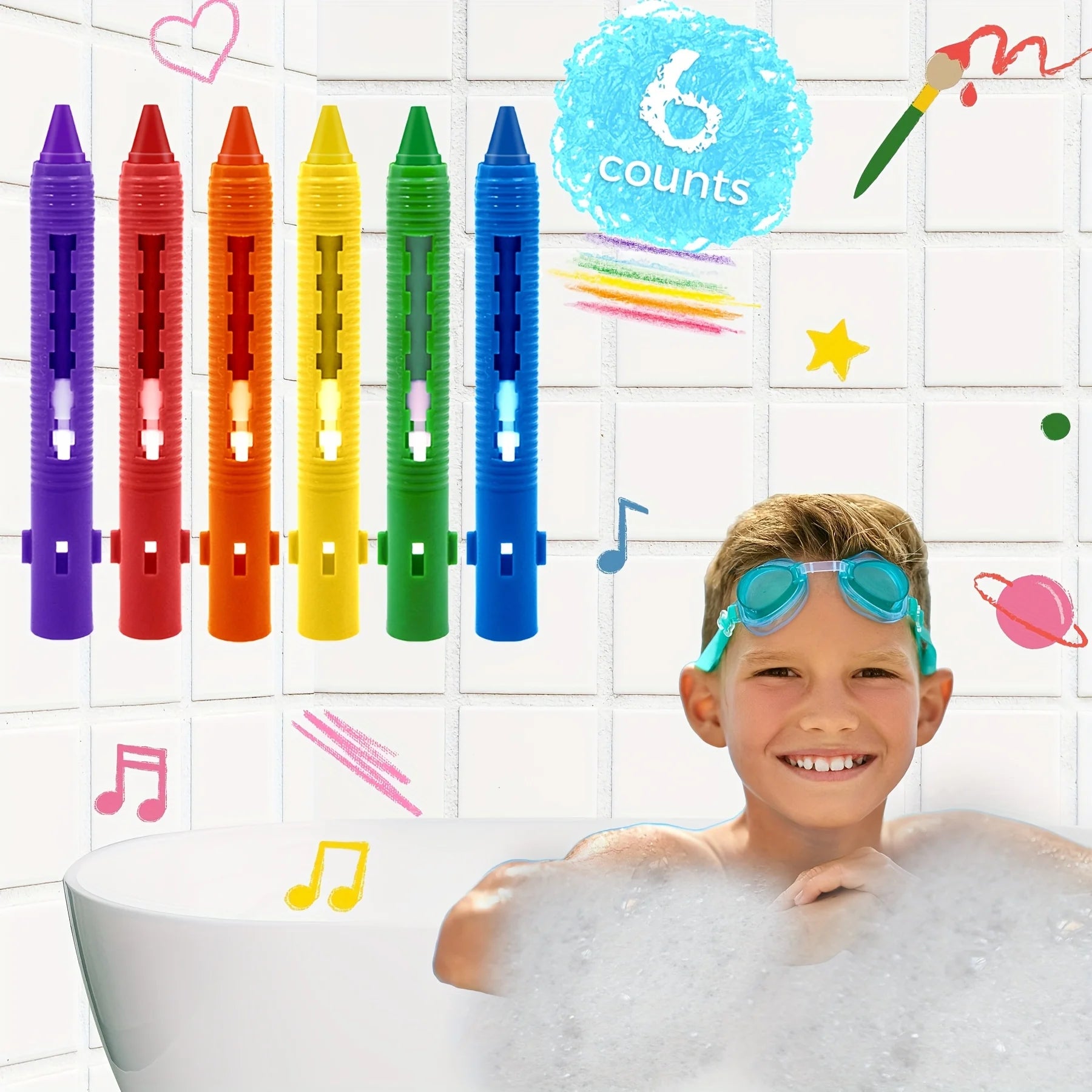 Washable Bath Crayons Set - Colorful, Easy-Clean Bathtub Markers for Youngsters, Fun Shower Art & Crafts - Sun Studio
