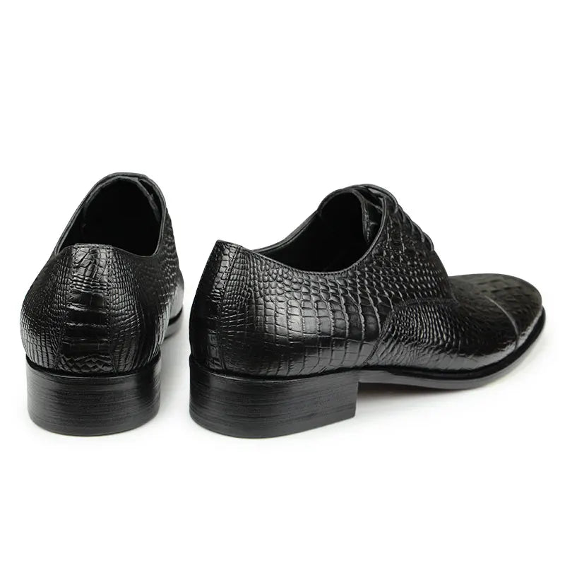 Luxury Crocodile Pattern Genuine Leather Shoes Handmade Men's Vintage Casual Leather Shoes Custom Pointed Toe Oxford Dress Shoe - Sun Studio