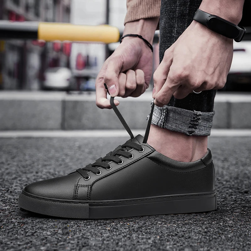 New Sneakers Men Shoes Genuine Leather Mens Casual Shoes Flat Male Footwear Fashion Black White Shoes Tenis Masculino Skateboard - Sun Studio
