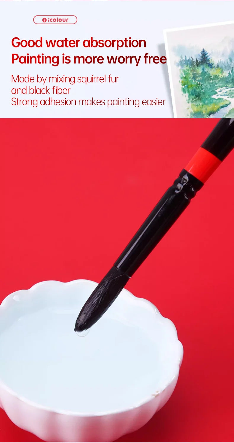 IColour Professional Squirrel Hair Painting Brush Set Black Handle Round Brush Watercolor Acrylic Gouache Oil Painting Brushes - Sun Studio