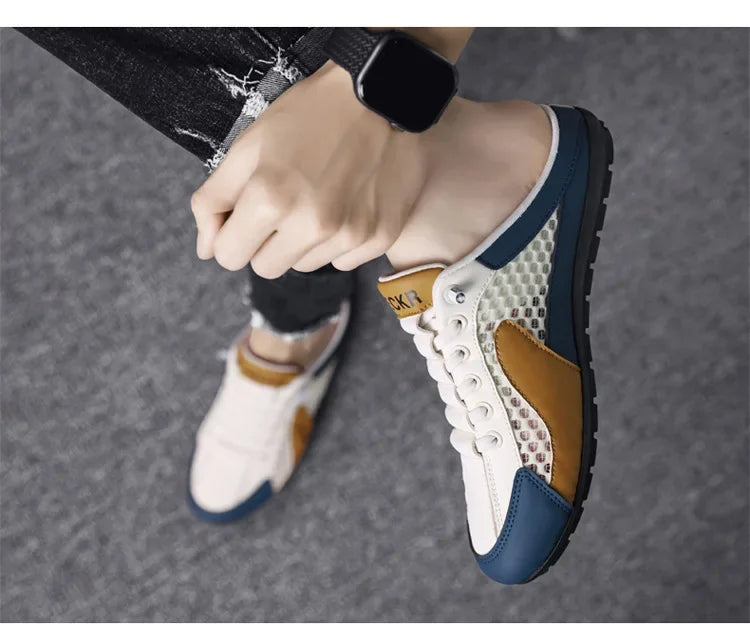 Men's Slip-On Lace-Up Casual Sports Shoes Breathable Mesh Unisex Spring Autumn Season Low Cut Flat Footwear Quick Easy Wear - Sun Studio
