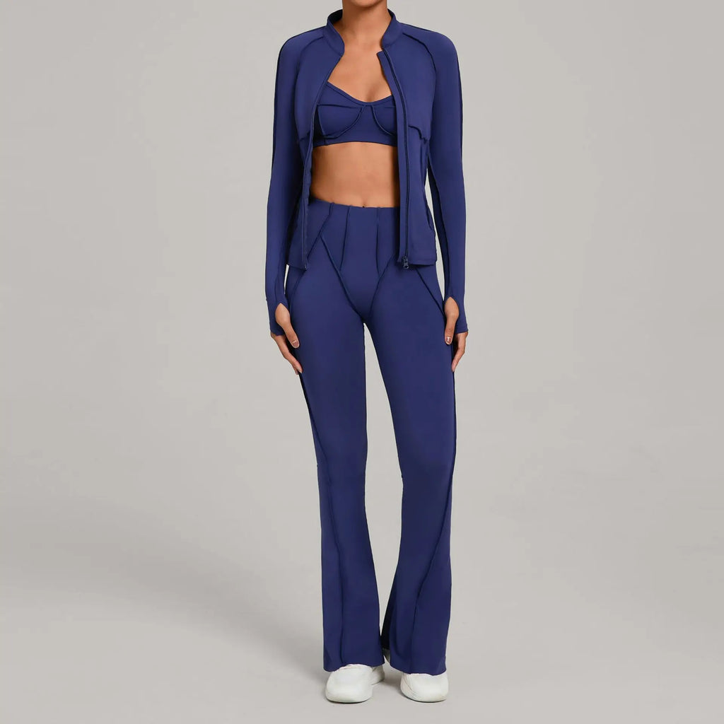 Gym Casual Yoga Set for Women Outdoor Running Fitness Outfit Autumn Winter Tight Sports Three-Piece Set Zipper Coat+bras+pants