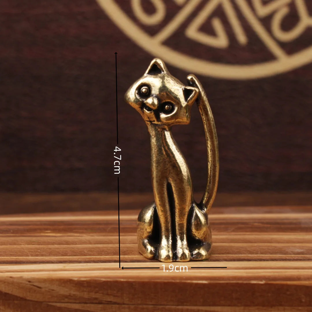 Brass cat Statue Cute 2pcs Miniature Figurines Desk Ornament Decorations Accessories Copper Animal Sculpture Home Decor Crafts - Sun Studio