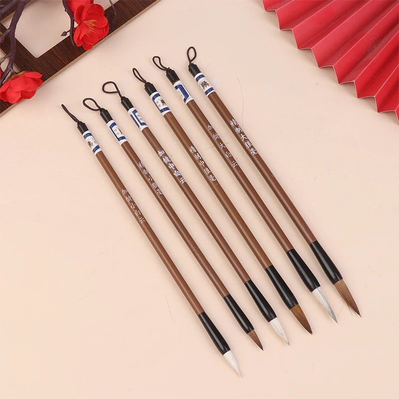 6Pcs Traditional Chinese White Clouds Bamboo Wolf's Hair Writing Brush For Calligraphy Painting Practice Brushes Writing Tools - Sun Studio