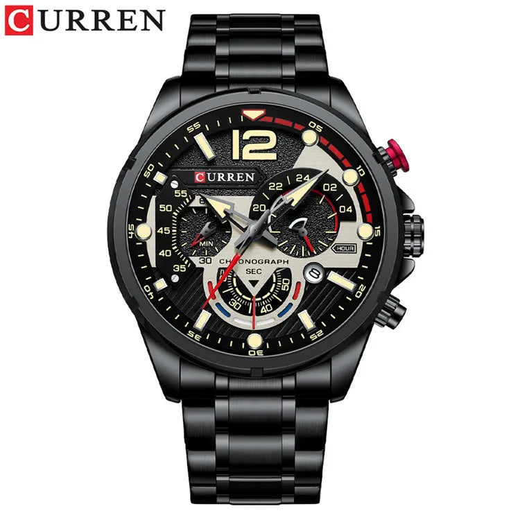 CURREN 8395 Men's Minimalist Large Dial Watch, Water-resistant Calendar Six-hand Multifunctional Quartz Watch