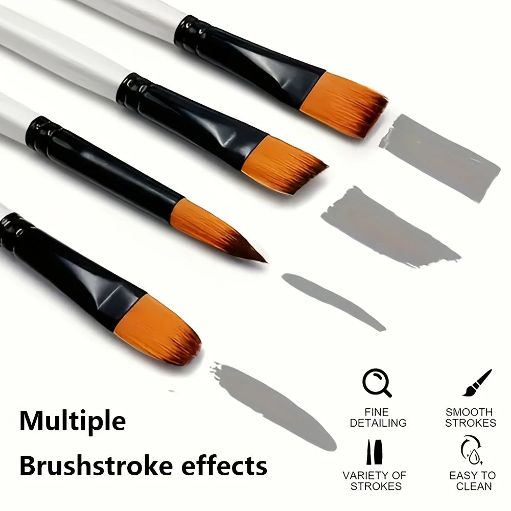 12/48pcs Professional Artist Paint Brush Set Include Round Filbert Flat Angle Fine Detail Brushes Premium Nylon Brush for Paint - Sun Studio