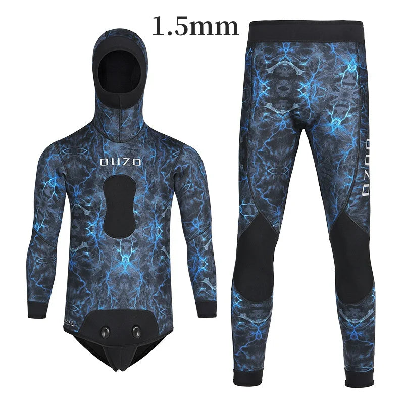 1.5mm Camouflage Wetsuit Long Sleeve Hooded 2 Pieces Set Neoprene For Men Keep Warm Scuba Diving Suit Cold Water Swimsuit - Sun Studio