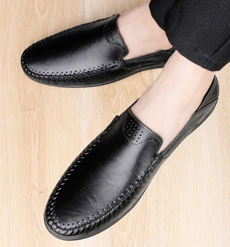 CLOHOO Men's Business Casual Shoes Leather Stitching Comfortable Breathable Rubber Bottom Second Layer Cowhide - Sun Studio