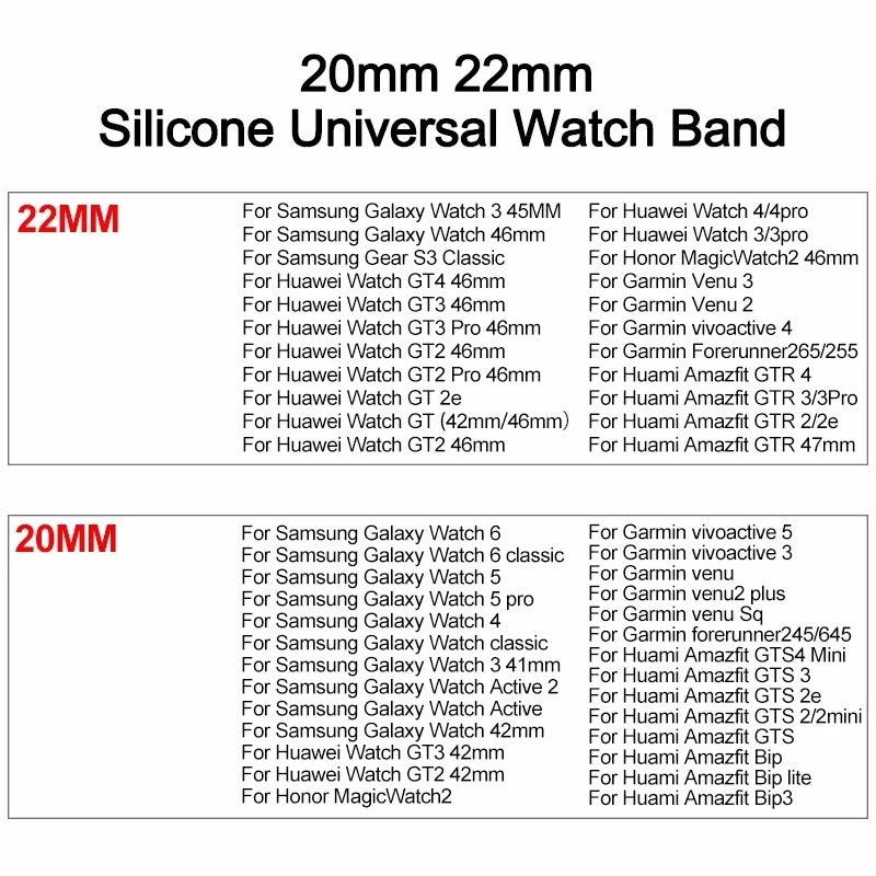 Hot Sell 20MM 22MM Silicone Watch Strap 20/22mm Universal Watchband Wristwatch Band for P22 Smartwatch &Other Watches Bracelet - Sun Studio