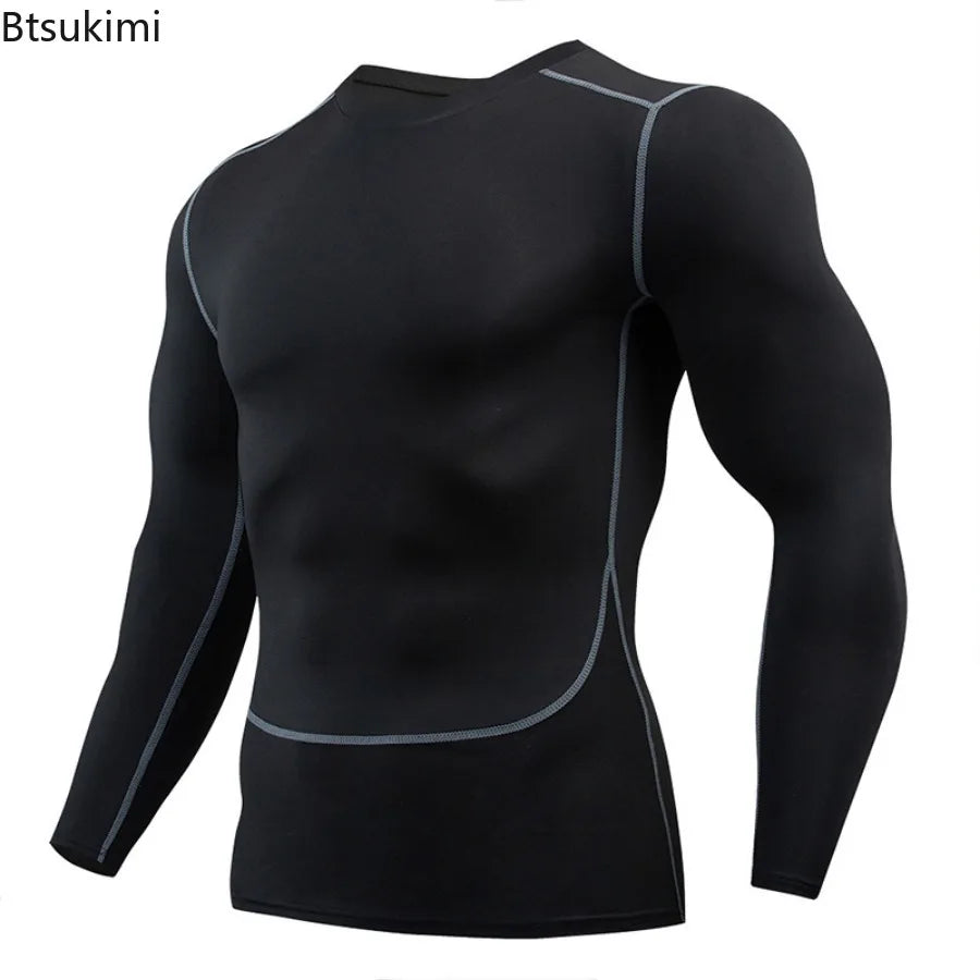 Gym Sports T-shirts for Men Long Sleeve Tights Boxing Sportswear Breathable Quick Dry Fitness Tops Male Outdoor Training Clothes - Sun Studio