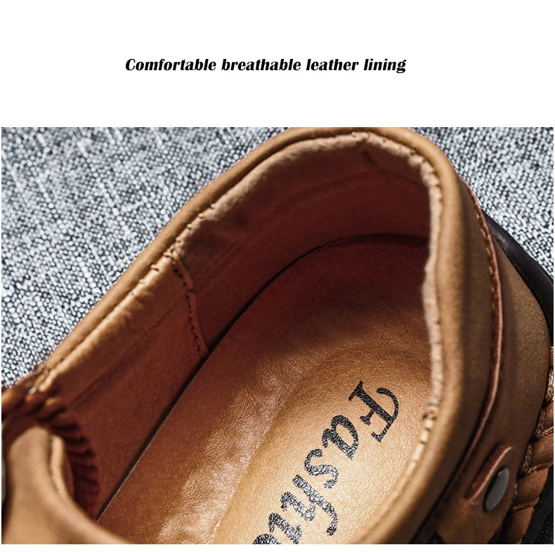 Handmade Leather Casual Men Shoes Ankle Boots Men Loafers Comfort Walking Shoes Men Flats Hot Sale Moccasins Shoes Plus Size - Sun Studio