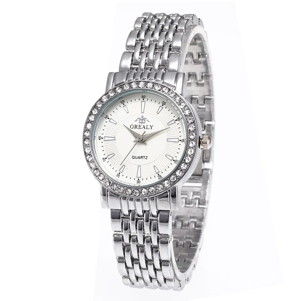 New Casual Watches Women Luxury Fashion Lovers Watch Rhinestone Stainless steel Quartz Watch Men Women Gift Business Wristwatch - Sun Studio