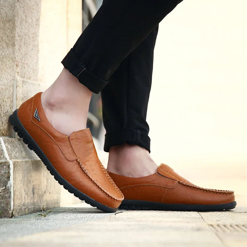 Leather Men Casual Shoes Breathable Soft Mens Loafers Italian Brand Moccasins Slip on Black Driving Shoes Plus Size 37-47 - Sun Studio