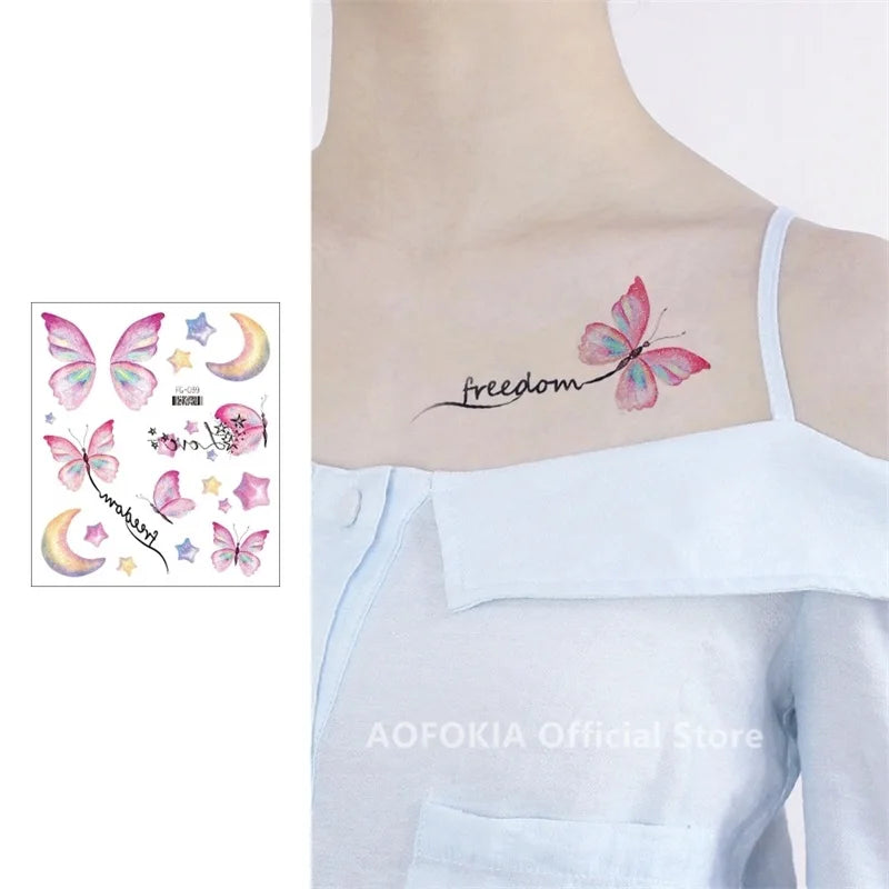 Glitter Butterfly Tattoo Temporary Waterproof Body Sticker Gradient Color Face Make Up Festival Accessories Disposable tatto - Sun Studio