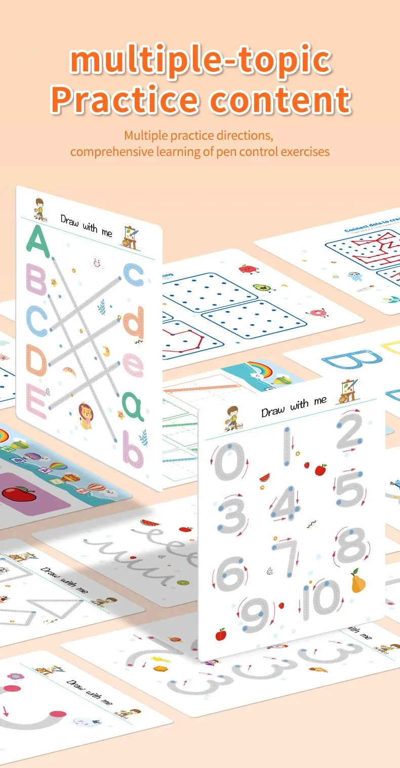Reusable Pen Control Training Book for Children Magical Tracing Workbook Montessori Educational Calligraphy Practice Copybook - Sun Studio