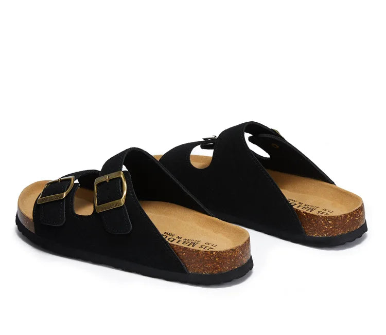 Summer Faux Suede Leather Cork Slippers Flip-flops Women Men Unisex Retro Wear Muller Slippers Fashion Casual Beach Sandals - Sun Studio