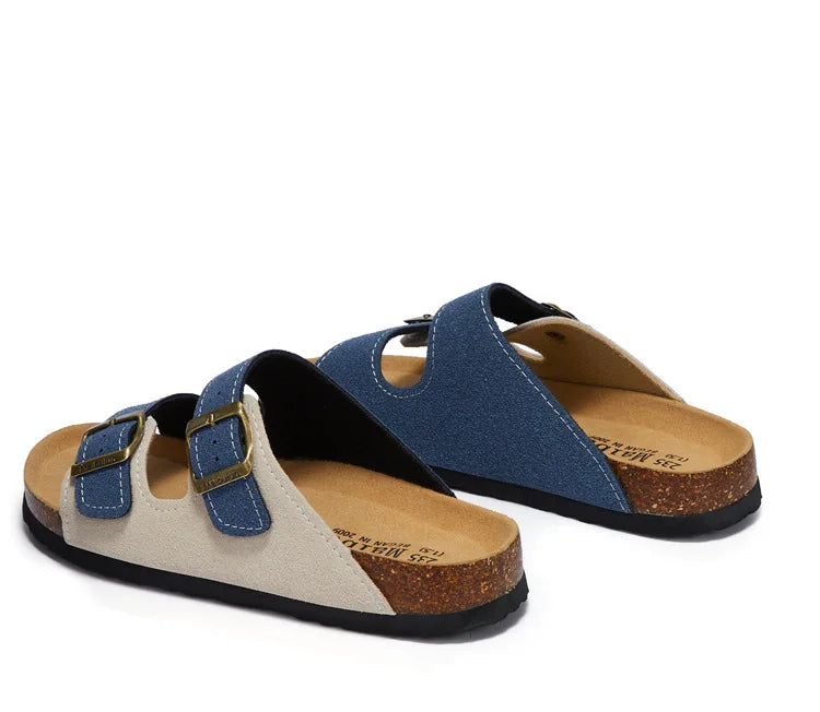 Summer Faux Suede Leather Cork Slippers Flip-flops Women Men Unisex Retro Wear Muller Slippers Fashion Casual Beach Sandals