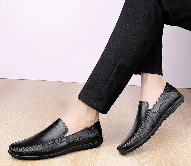 CLOHOO Men's Business Casual Shoes Leather Stitching Comfortable Breathable Rubber Bottom Second Layer Cowhide - Sun Studio