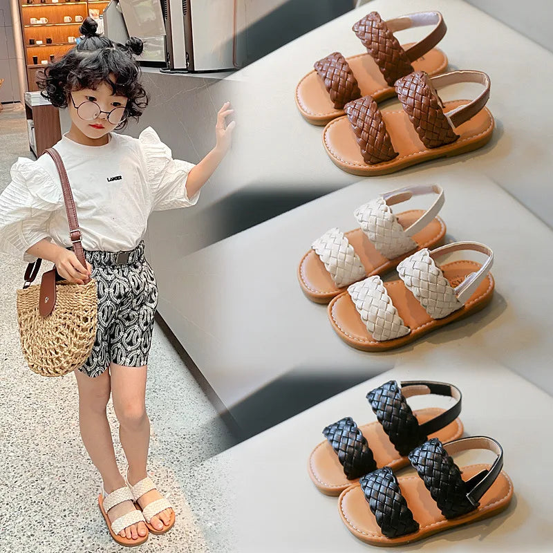 Summer Breathable Woven Grass Sandals for Girls Non-Slip Soft Sole Boho Style Toddler Sandals for Outdoor Beach Wedding Footwear - Sun Studio