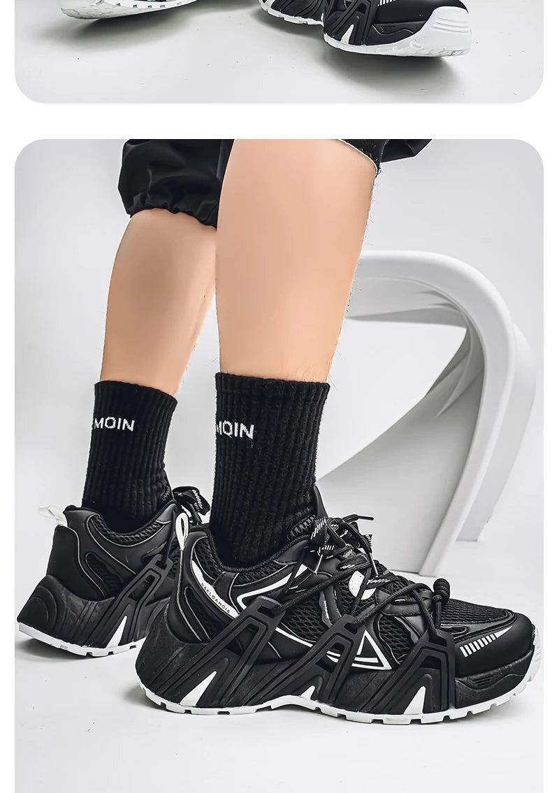 Men's Lace Up Street Sneakers Niche Thick Splicing Mixed Color Sports Shoes Arrival Vulcanization Shoes Punk Breathable Women - Sun Studio