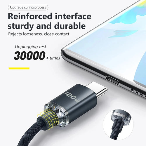 120W 6A Type C To Type C Cable For iPhone 15 Pro Max PD Fast Charge USB C Data Cord For Samsung Xiaomi Quick Charging Cables - Sun Studio