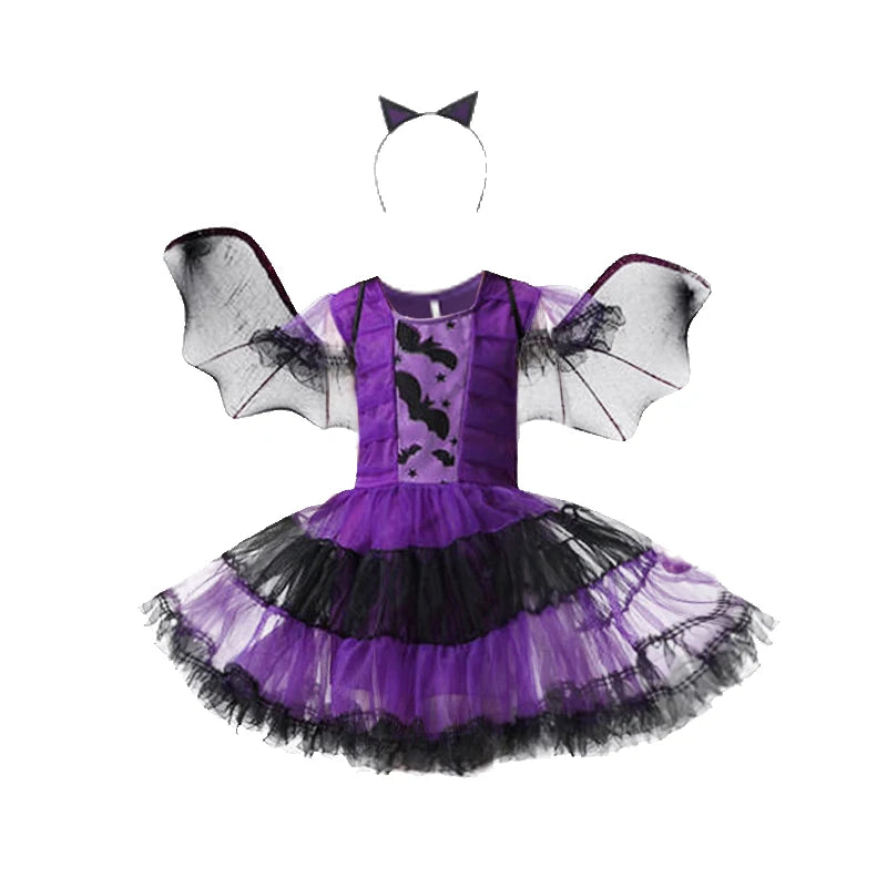 2-15Y Girls Halloween Witch Costume Children Cosplay Vampire Bat Dresses Carnival Party Clothes Children's Halloween Gifts - Sun Studio
