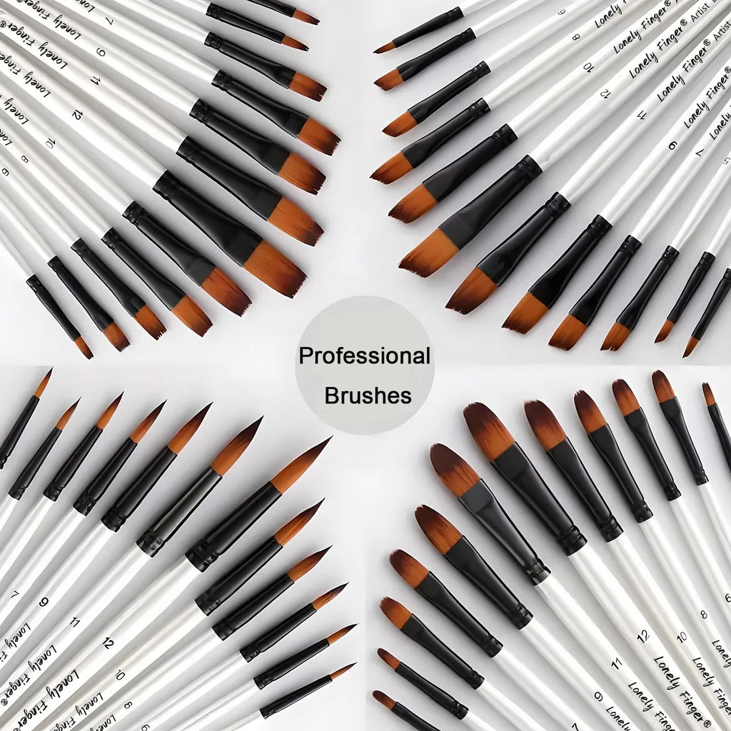 12/48 PCS Round Paint Artist Brushes Set for Acrylic Watercolor Oil Painting, Crafts, Canvas, Rock, Miniature Model Fine Detail - Sun Studio