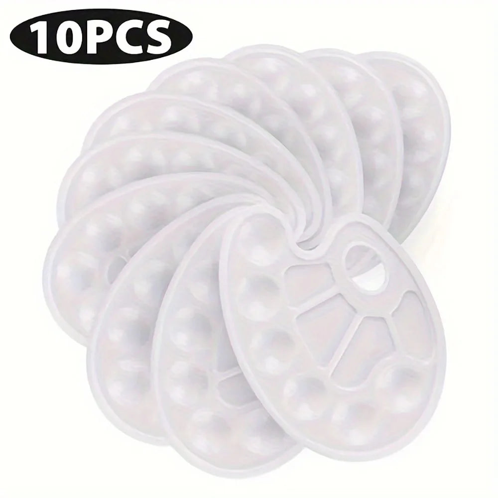 2/6/8/10 Pack Plastic Art Painting Palettes, Oval Shaped Multi-Well Mixing Palette for Watercolor, Acrylic, and Oil Paints - Sun Studio