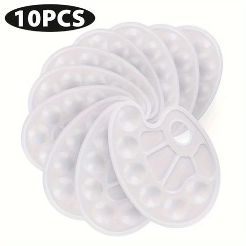 2/6/8/10 Pack Plastic Art Painting Palettes, Oval Shaped Multi-Well Mixing Palette for Watercolor, Acrylic, and Oil Paints - Sun Studio