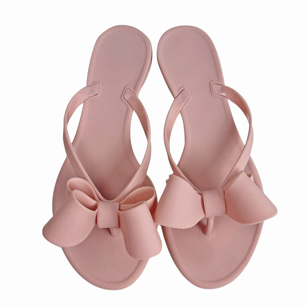 Summer Beach Sandals for Women Slippers New Pure Color Slip on With Bow Tie Adult Flat Bottom Flip Flops Walking Thong Sandals - Sun Studio