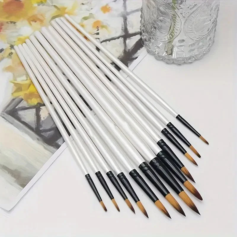 12/48Pcs Professional Quality Art Watercolor Brushes White Nylon Round Tip Set for Acrylic and Brushes for Face Body Nail Art - Sun Studio