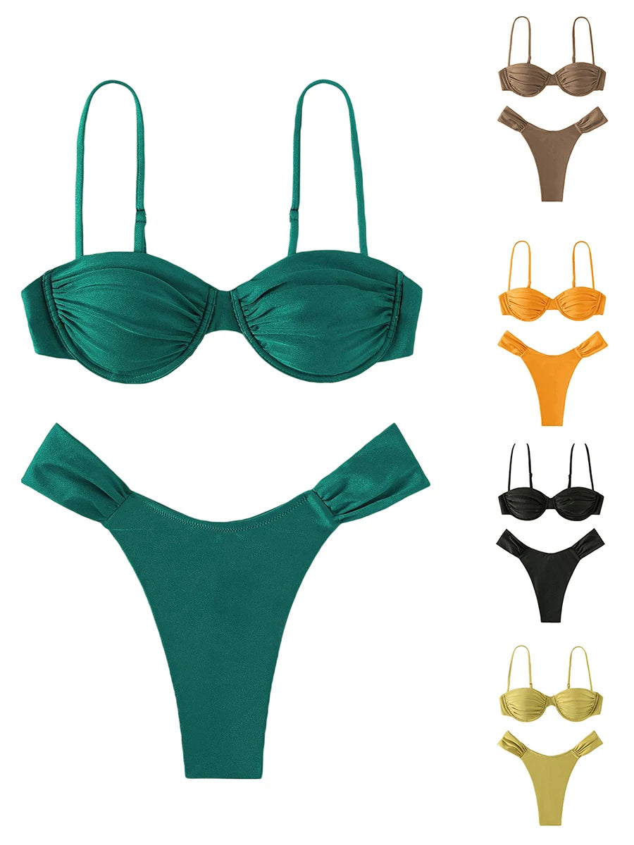 New Hot Sale Sexy Women Push-up Padded Bra Bikini Set Pleated Swimsuit Swimwear Swimming Beach Bathing Costume Bikini Set - Sun Studio