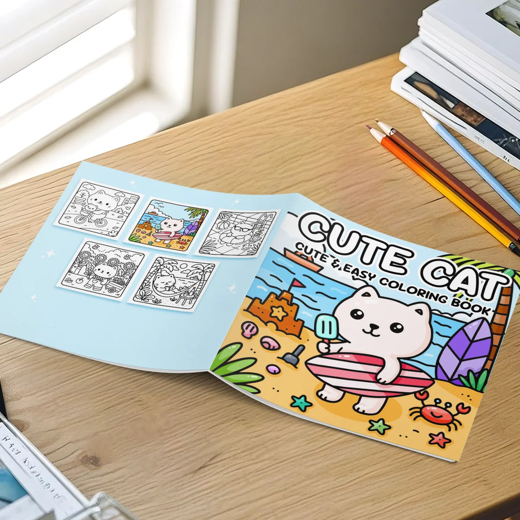 CUTE CAT Coloring Book for Adults Cute & Easy Patterns Cartoon Drawing Book Perfect Kids Creative Gift for Party and Birthday - Sun Studio