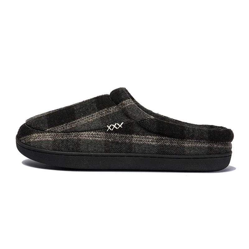 Men Slippers Black New Winter Suede Slippers Warm Indoor Slipper Waterproof Home House Shoes Men Warm Velvet Fur Knitting Shoes - Sun Studio