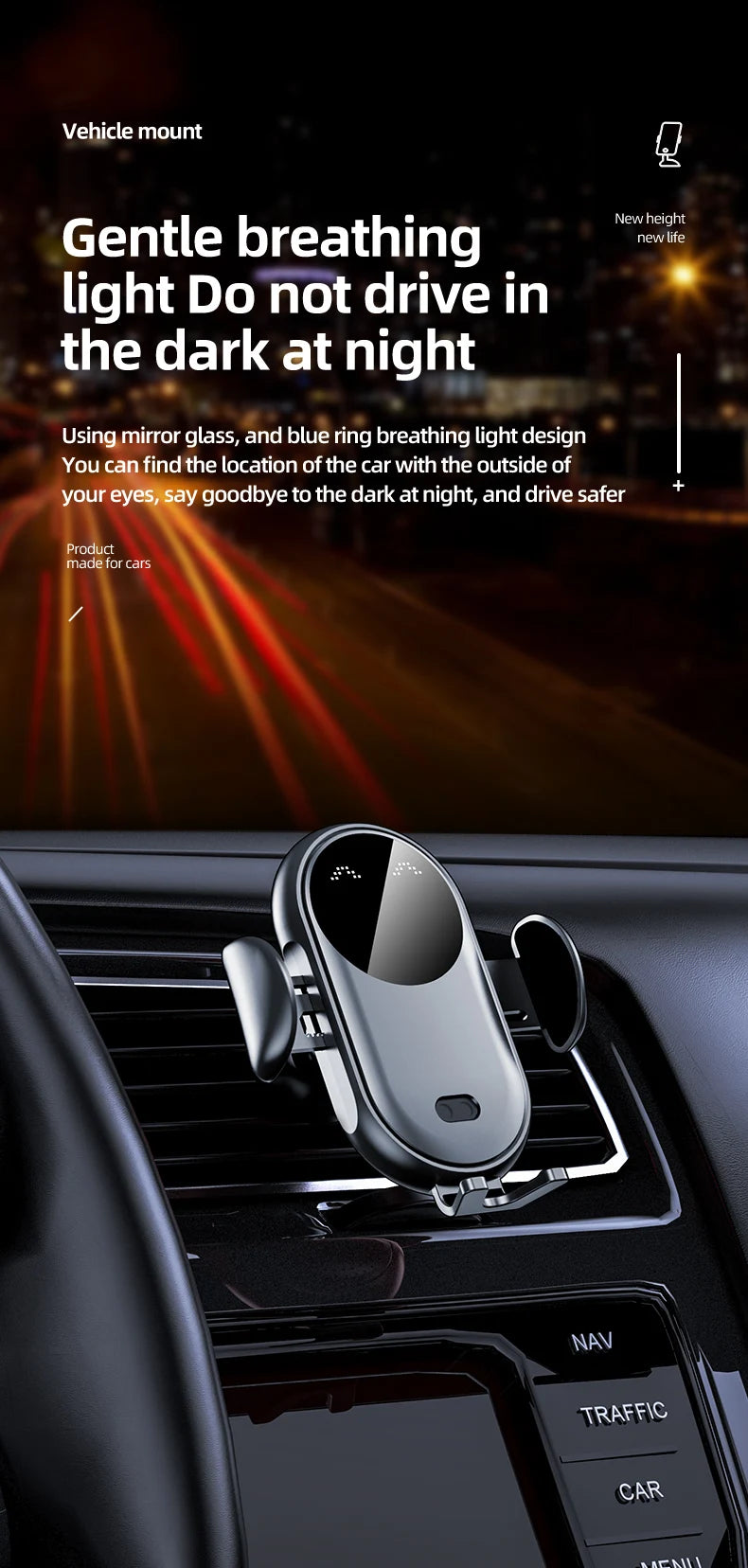 Wireless Charger Car Mount for Air Vent Mount Car Phone Holder Rotating Intelligent Infrared Fast Wireless Charging Charger - Sun Studio