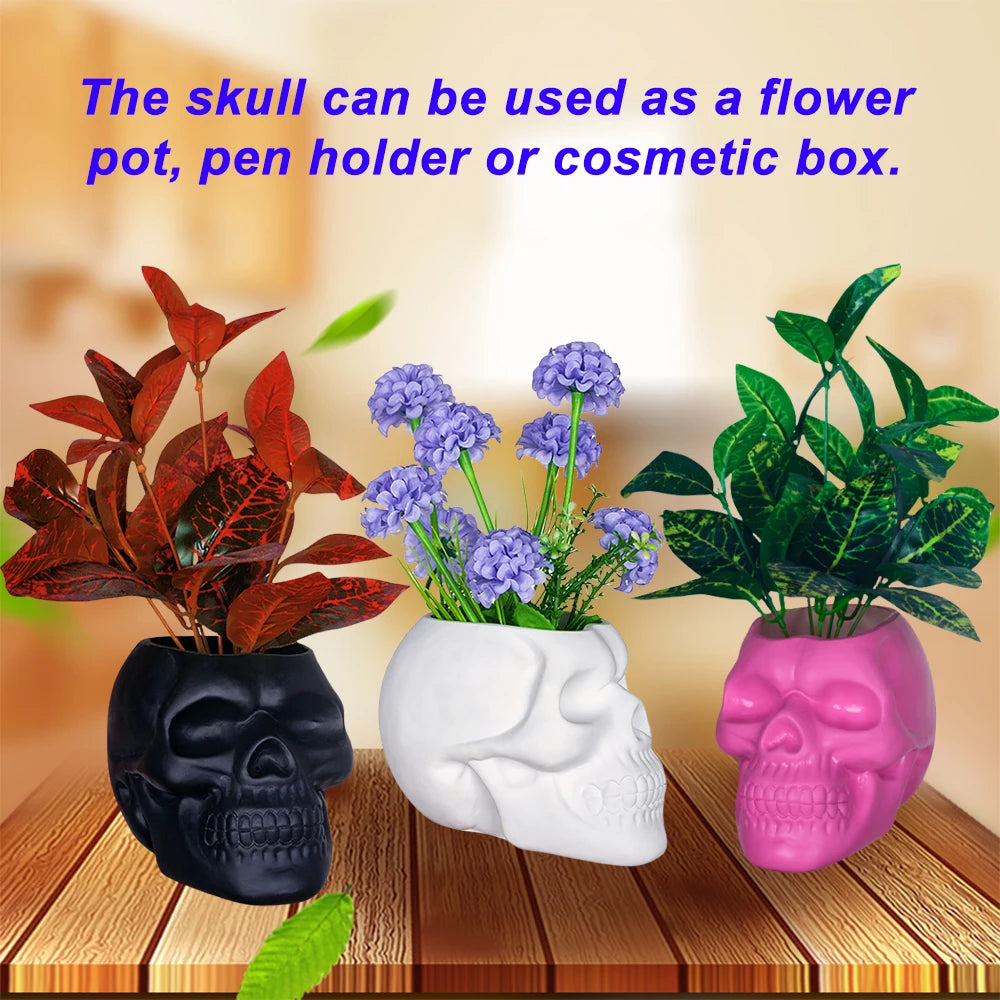 Skull Planter Vase Gothic Skull Flower Pot Goth Plant Pots Succulent Planters For Home Decor Halloween Decoration Pen Holder - Sun Studio