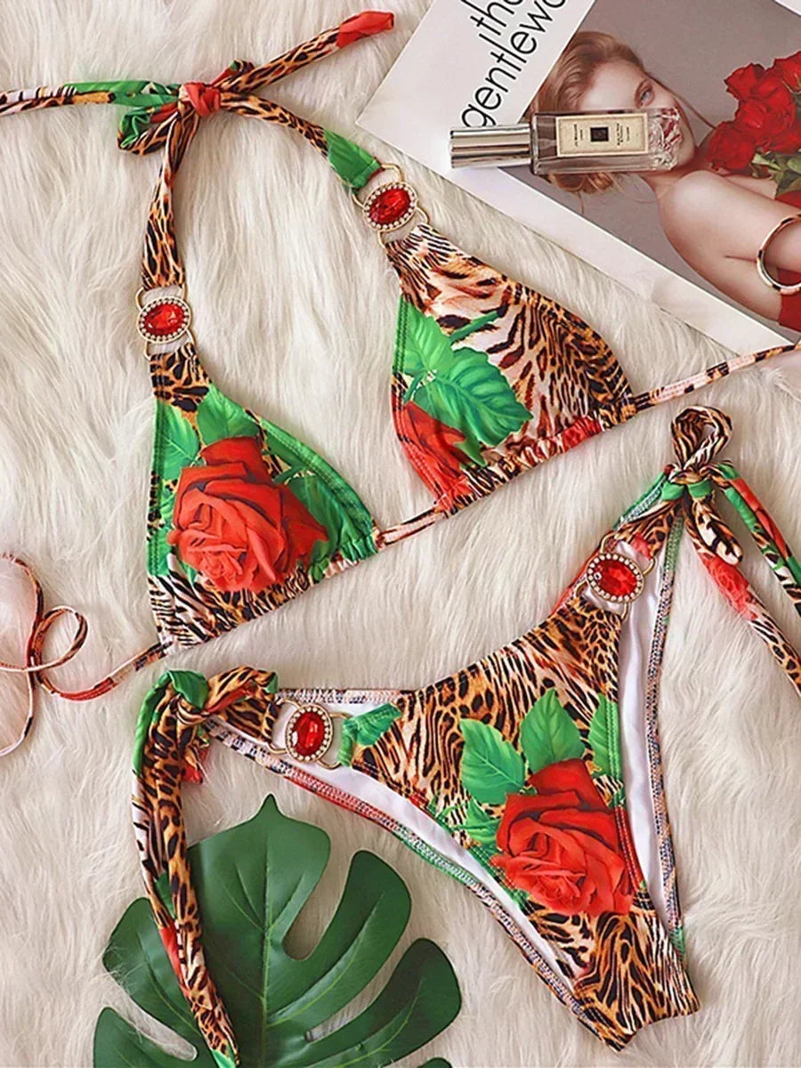 Halter Rhinestone Diamond Bikini Women Swimsuit Female Bikinis Metal Chain Swimwear Two Pieces Bikini Set Bathing Suit Swim Lady - Sun Studio