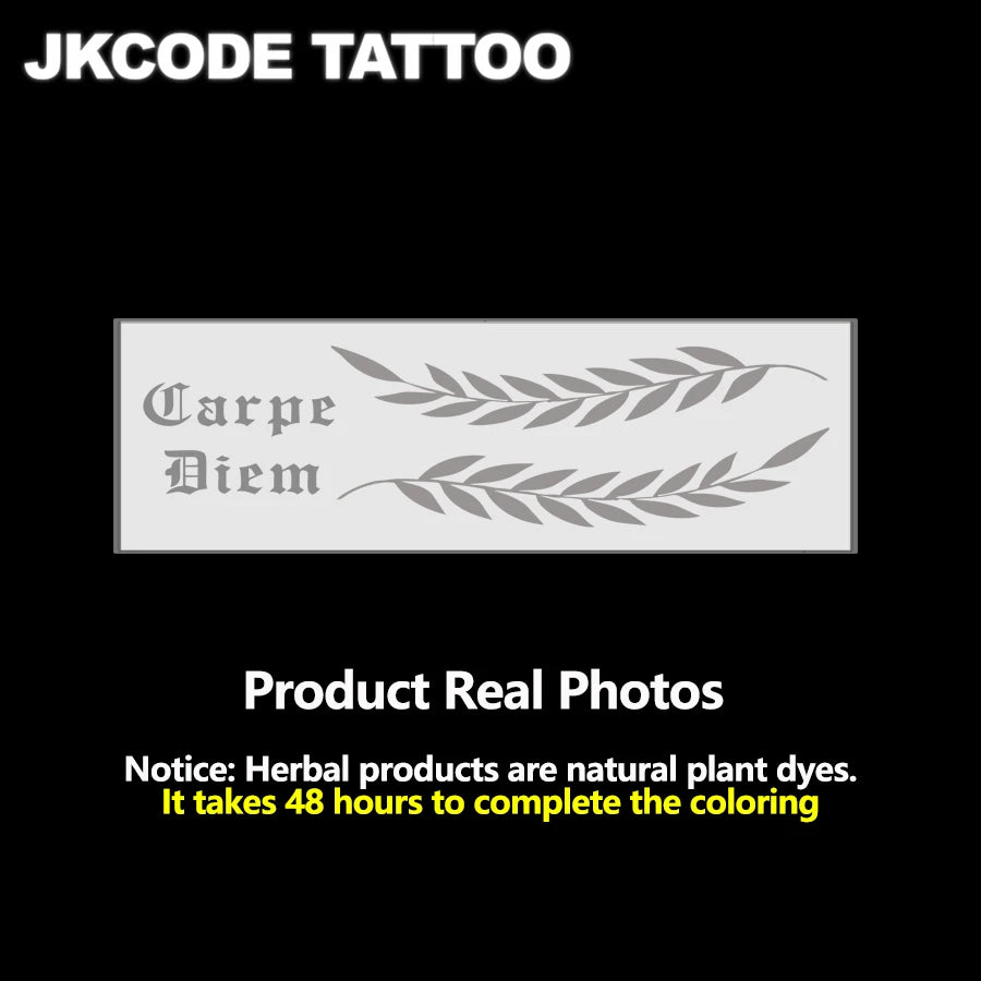 Waterproof Mehndi Design Semi-Permanent Tattoos, Retro Style Herbal Men's Neck Tattoo Stickers with Olive Leaf Totem, Temporary Tattoos for Chest and Back - Sun Studio