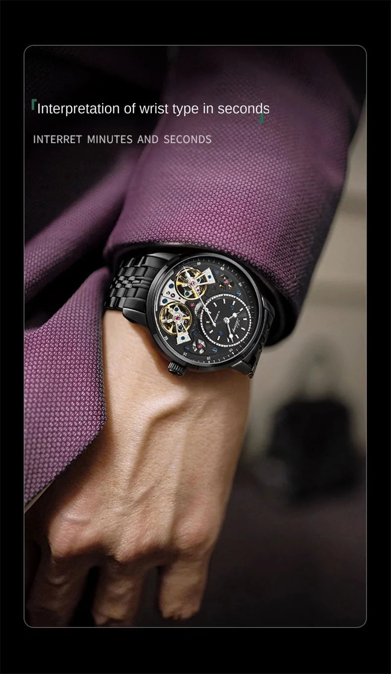 AILANG Brand New Luxury Double Tourbillon Watch for Men Stainless Steel Strap Waterproof Fashion Mechanical Watches Mens - Sun Studio